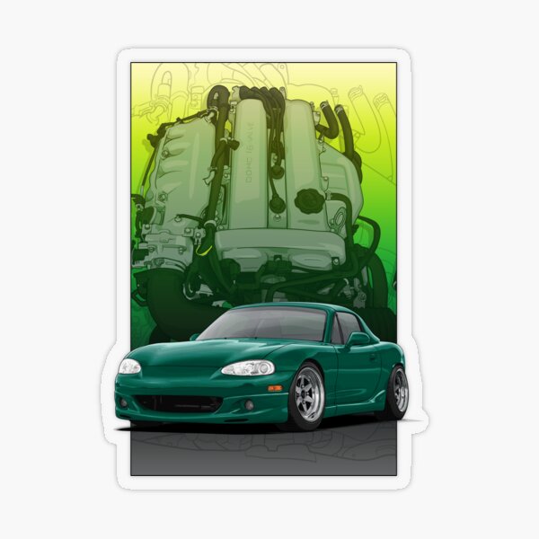 Mx5 / Miata NB MK2 with engine backdrop (green) Transparent Sticker