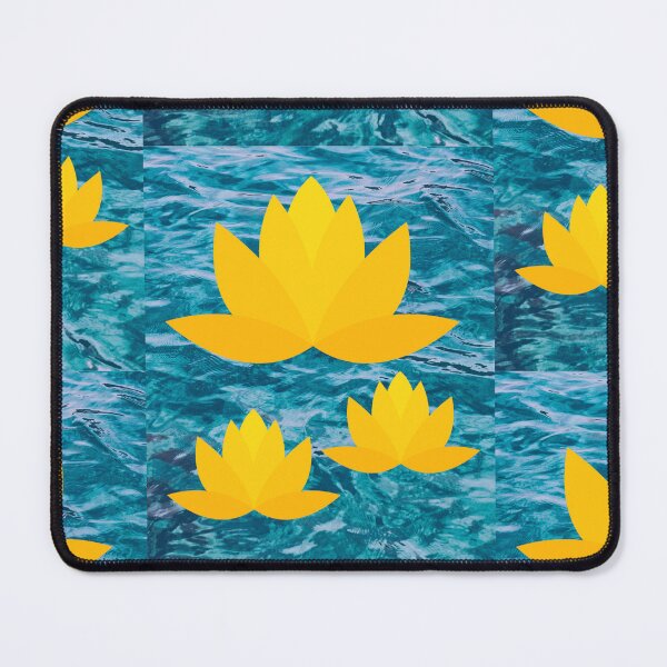 Item preview, Three golden yellow lotuses in blue water designed and sold by ThamaraiSelvi.