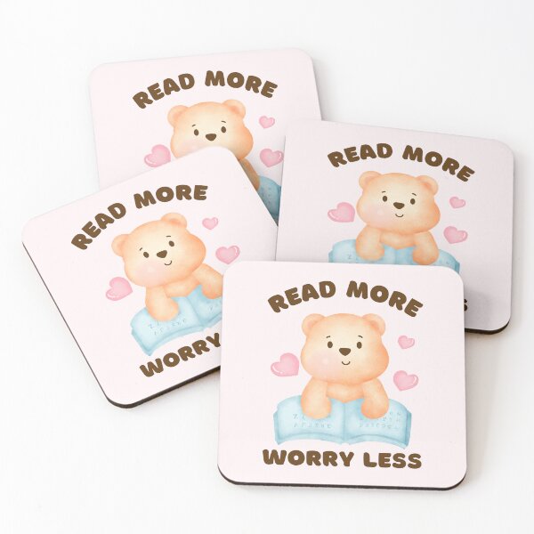 Item preview, Read more worry less. Happiness is reading, cute watercolor teddy bear. designed and sold by WhaleSharkShop.