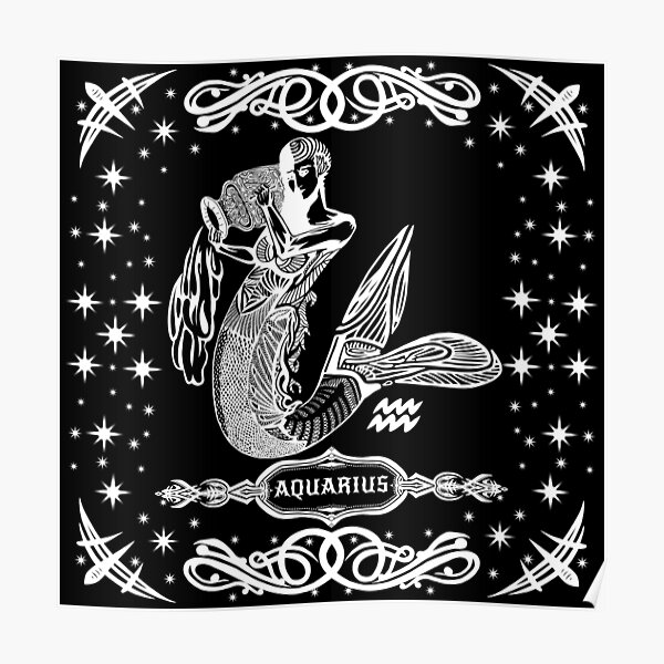 Signe du zodiaque verseau art original créativité dame pot d'eau tatouage étoiles blanc Poster