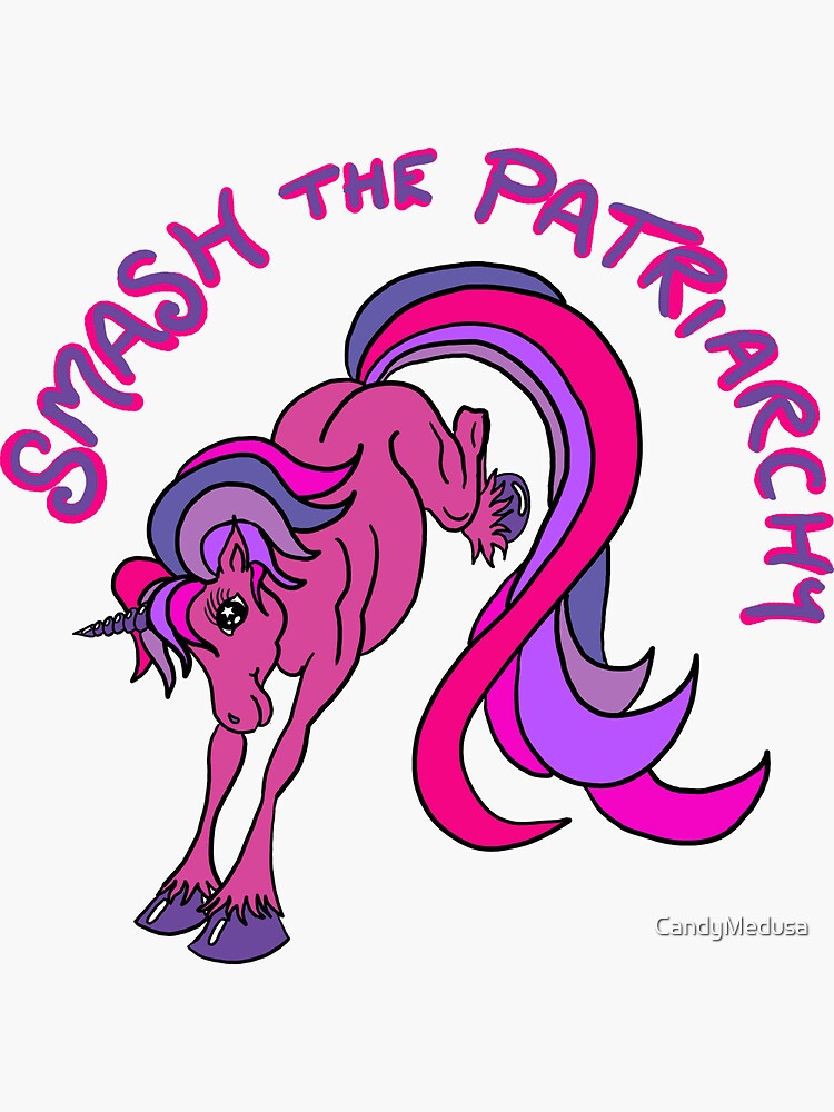Thumbnail 3 of 3, Sticker, Smash the Patriarchy Feminist Unicorn designed and sold by CandyMedusa.