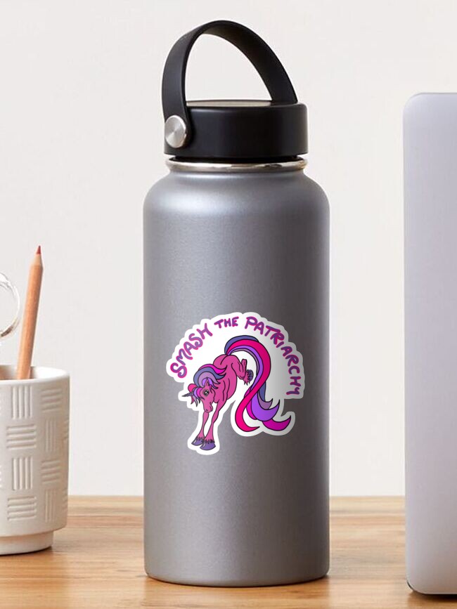 Thumbnail 1 of 3, Sticker, Smash the Patriarchy Feminist Unicorn designed and sold by CandyMedusa.