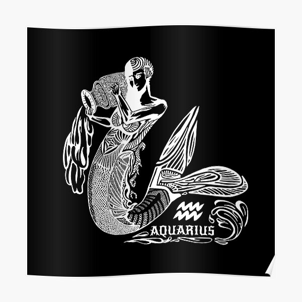 Signe du zodiaque verseau art créativité originale dame pot d'eau tatouage blanc Poster