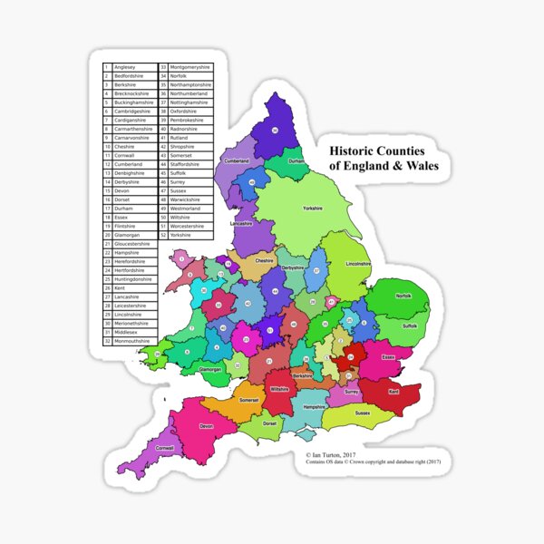 Historic Counties of England and Wales Sticker