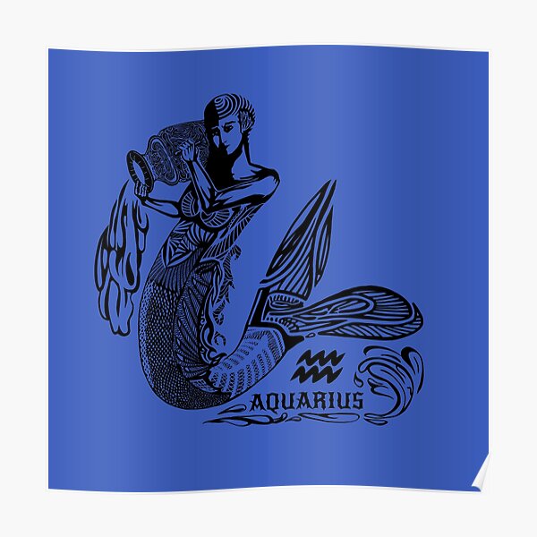 Signe du zodiaque verseau art créativité originale dame pot d'eau tatouage noir Poster