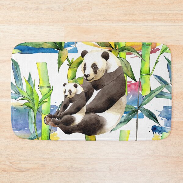 Item preview, Endangered Giant Panda with cute baby panda cub in bamboo jungle   designed and sold by whitedove457.