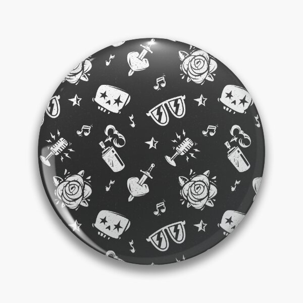 Item preview, Black and white funny rock music vintage pattern with roses, hearts, skulls and microphones designed and sold by Vector-Vision.