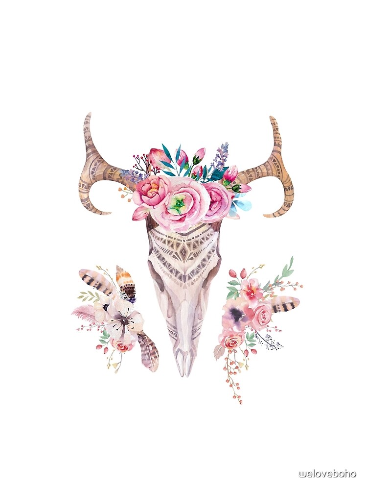 Deer skull with feathers and flowers de weloveboho