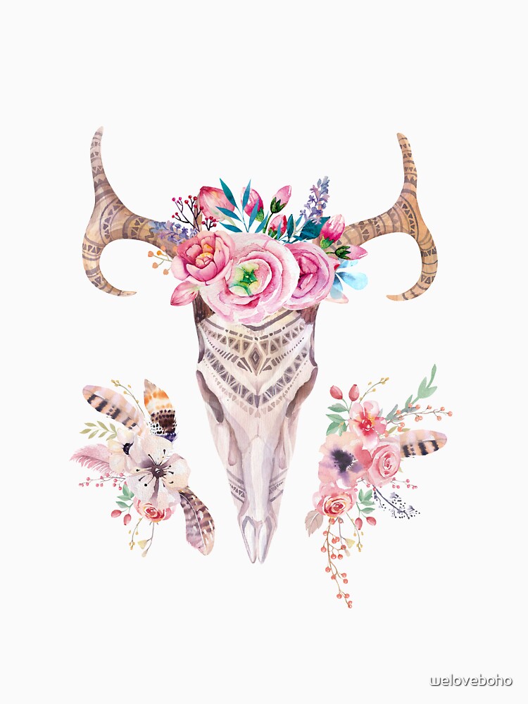 Deer skull with feathers and flowers de weloveboho
