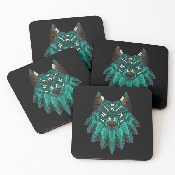 Item preview, Cabeza de lobo azteca verde esmeralda Guerrero Espíritu abstracto Animal designed and sold by NerdCulture.