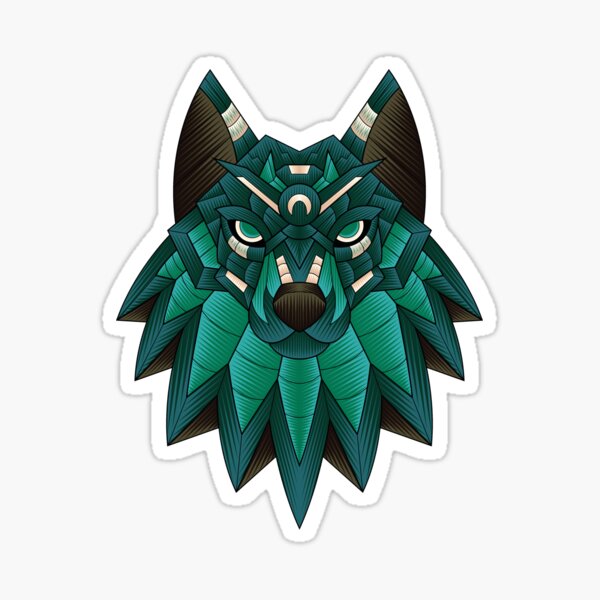 Item preview, Emerald Green Aztec Wolf Head Warrior Abstract Spirit Animal designed and sold by NerdCulture.