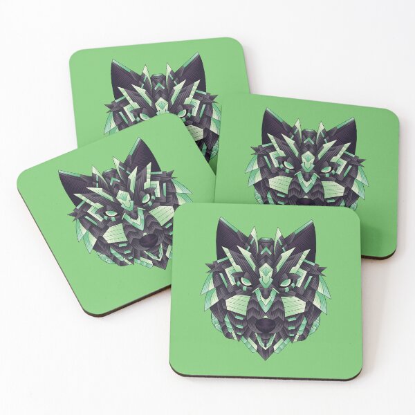 Item preview, Cabeza de lobo azteca verde neón Guerrero Espíritu abstracto Animal designed and sold by NerdCulture.