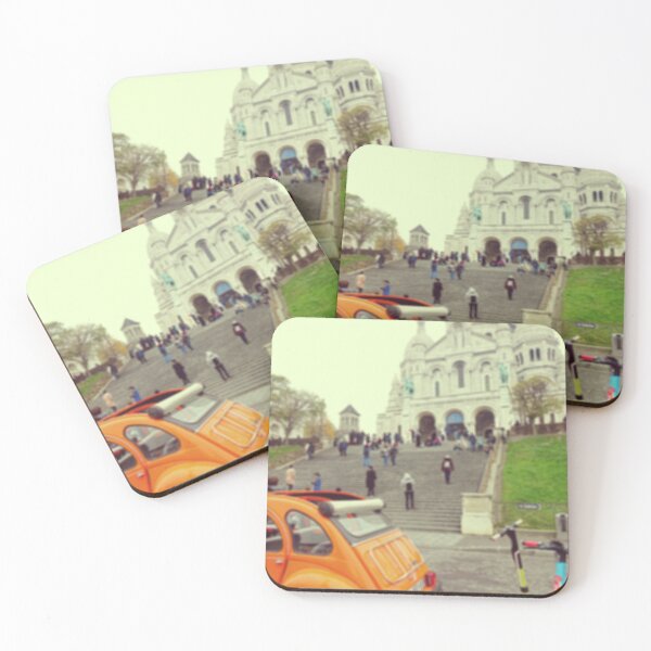 Item preview, Blurry Paris | Sacre Coeur basilica, old car and steps | Modern retro photography designed and sold by CarolinaReina.