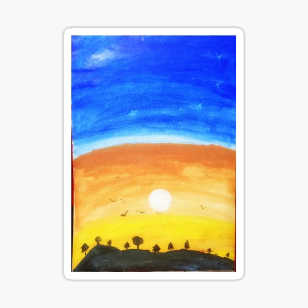 sun behind mountain drawing Sticker