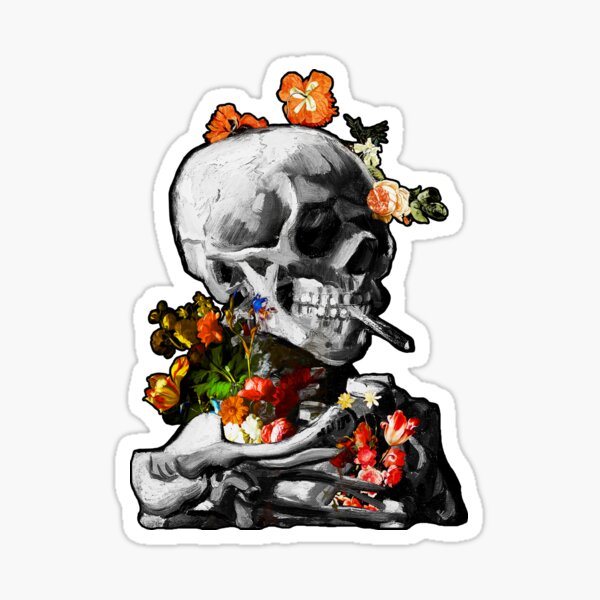Skull Of A Skeleton With Burning Cigarette Stickers for Sale | Redbubble