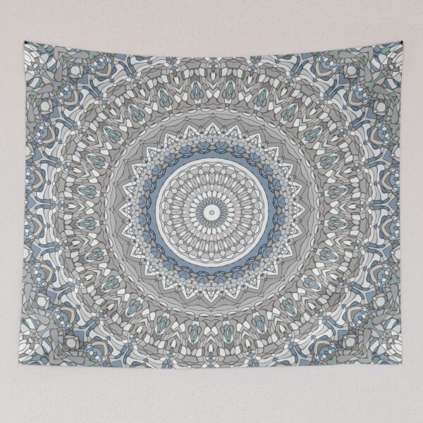 Item preview, Blue Gray and White Mandala designed and sold by Kelly Dietrich Mandala & Fractal Art.