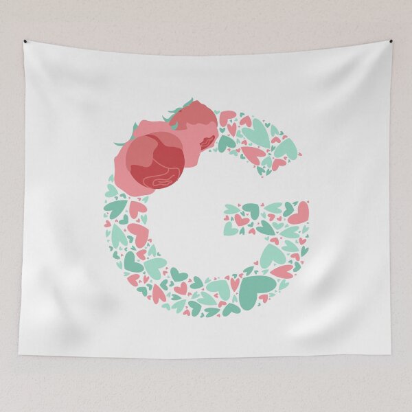 Item preview, Letter G Monogram with Hearts and Flowers designed and sold by boozkova-vorona.