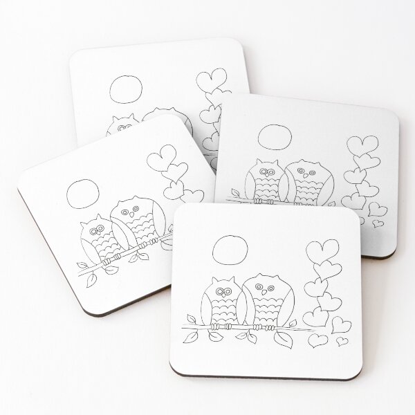 Item preview, Owls Under The Full Moon Hand Drawn Doodle Paint Colour Color Your Own designed and sold by H3designs.