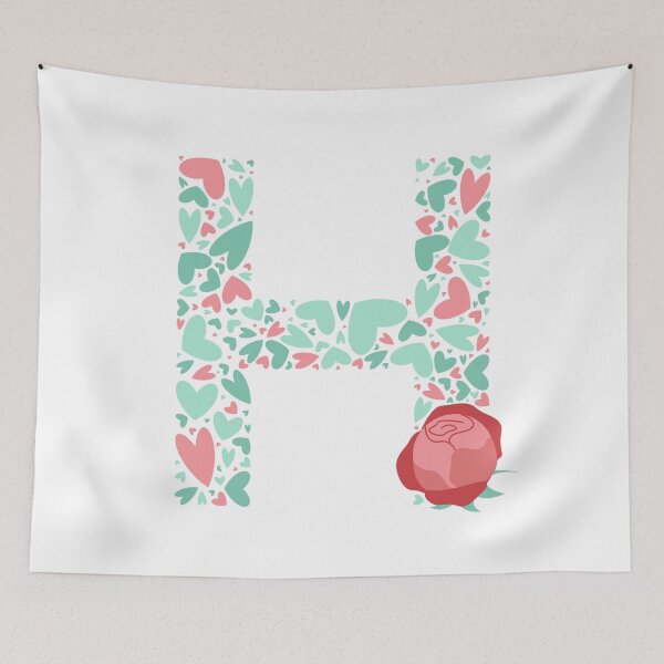 Item preview, Letter H Monogram with Hearts and flowers designed and sold by boozkova-vorona.