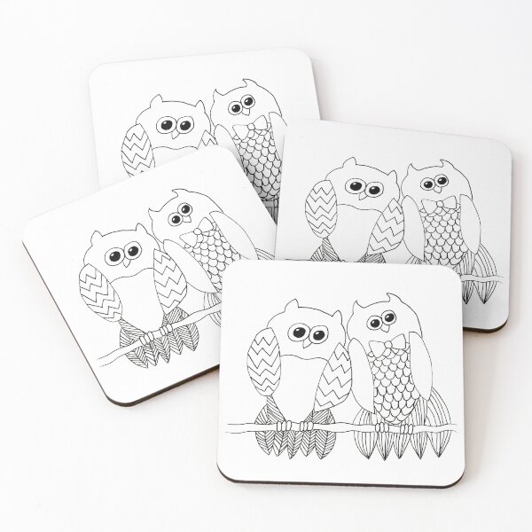 Item preview, Owls Feathers Hand Drawn Doodle Paint Colour Color Your Own designed and sold by H3designs.