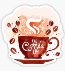 Coffee Cup and Beans Watercolor Design Sticker