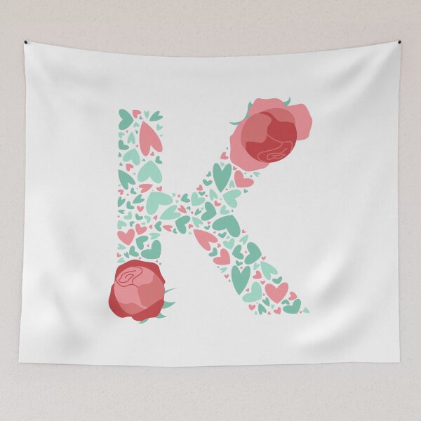 Item preview, Letter K Monogram with Hearts and Flowers designed and sold by boozkova-vorona.