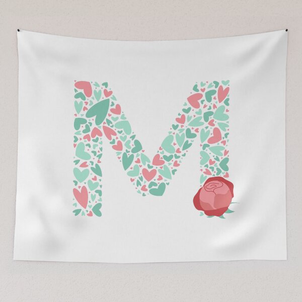 Item preview, Letter M Monogram with Hearts and flowers designed and sold by boozkova-vorona.