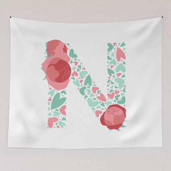 Item preview, Letter N Monogram with Hearts and flowers designed and sold by boozkova-vorona.