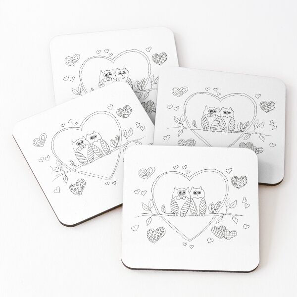 Item preview, Owls And Hearts Lovebirds Hand Drawn Doodle Paint Colour Color Your Own designed and sold by H3designs.