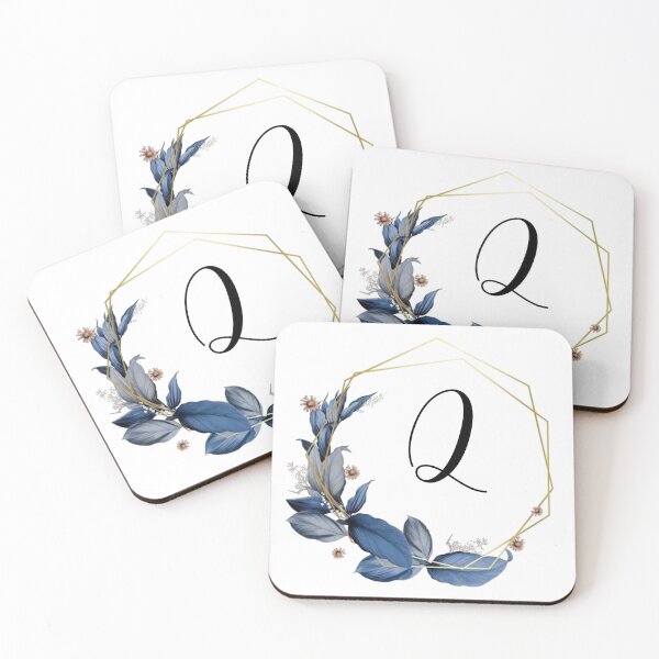 Item preview, Monogram Gold Frame with Blue Leaves | Monogram Letter Q designed and sold by JustSeasons.