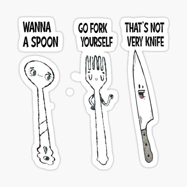 "Fork Spoon Knife Black Joke Essential," Sticker for Sale by 2Tiz