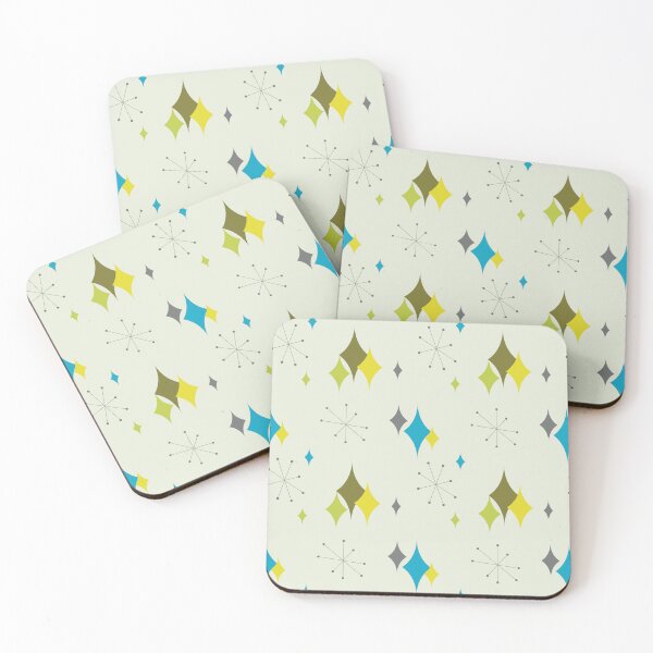 Item preview, Retro Atomic Diamonds and Starbursts Mid Century Modern Design in Green and Blue designed and sold by lovevisionkarma.