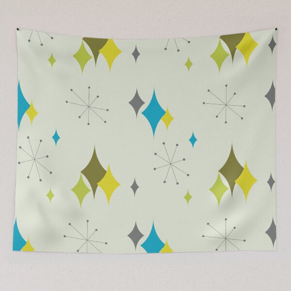Item preview, Retro Atomic Diamonds and Starbursts Mid Century Modern Design in Green and Blue designed and sold by lovevisionkarma.