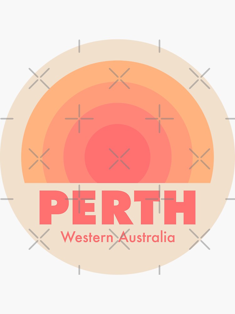 Thumbnail 3 of 3, Sticker, Perth Retro Rainbow Badge Orange designed and sold by modeoftravel.