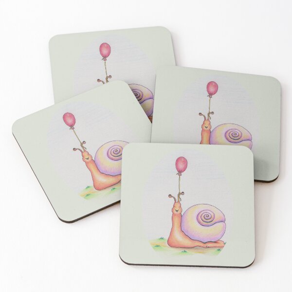 Item preview, Cute Smiling Party Snail Holding a Red Balloon Colored Pencil Drawing by Vicki Noble formerly Bower designed and sold by Vicki Noble Art.