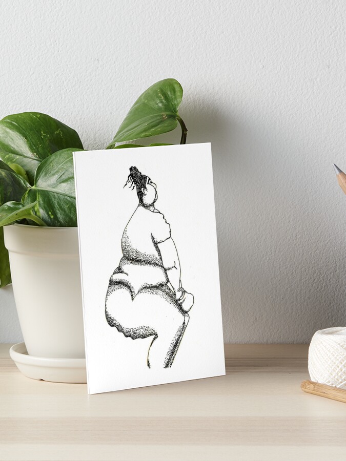 Wall Art Of A Full Figured Woman Working Out Line And Dot Drawing Fine Art  | Art Board Print