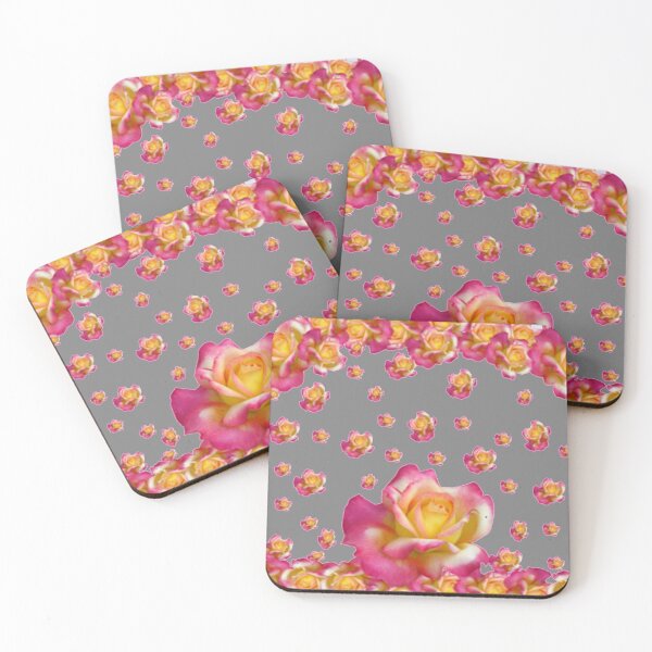 Item preview, GREY COLOR PINK GARDEN ROSE PATTERNS ART  designed and sold by sharlesart.