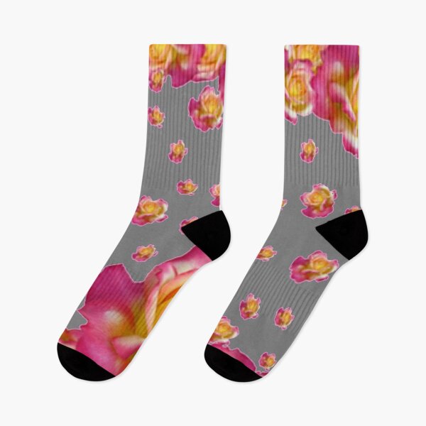 Item preview, GREY COLOR PINK GARDEN ROSE PATTERNS ART  designed and sold by sharlesart.