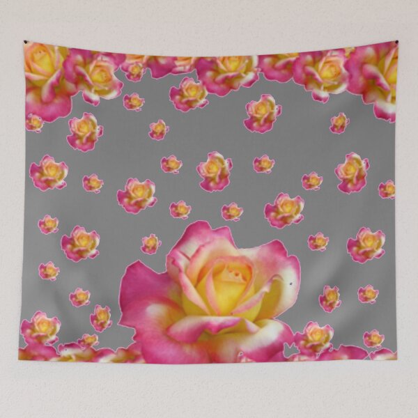 Item preview, GREY COLOR PINK GARDEN ROSE PATTERNS ART  designed and sold by sharlesart.