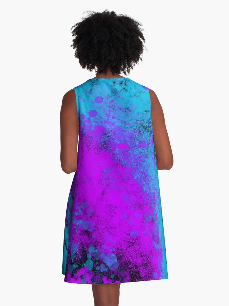 A-Line Dress, Blue Purple Splatter Spray Paint on Black designed and sold by that5280lady