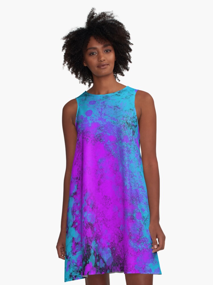 Thumbnail 1 of 4, A-Line Dress, Blue Purple Splatter Spray Paint on Black designed and sold by that5280lady.