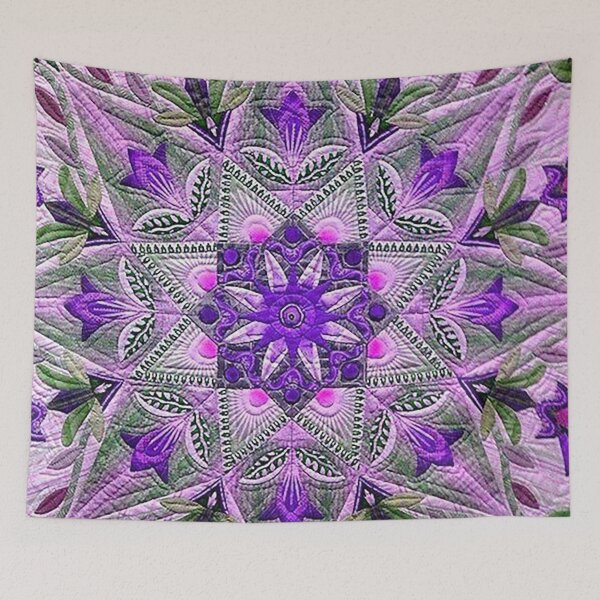 Item preview,  Quilt, quilt pattern, floral quilt, Japanese quilt, quilted blanket, purple pink green designed and sold by Nostrathomas66.