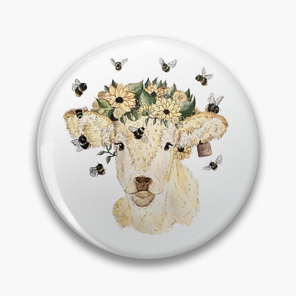Item preview, Yellow Dandelion Sunflower Bee Cow Watercolor Painting  designed and sold by Abigaillynnarts.