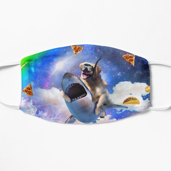 Space Golden Retriever Dog Riding Shark Rainbow Flat Mask