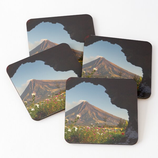 Item preview, Mayon Volcano with wood whole framed and flower blossoms designed and sold by Pabalonshop.
