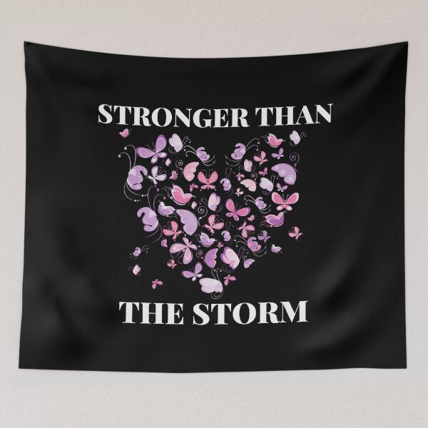 Item preview, Stronger than the storm, inspirational quote about life and strength with a colorful butterfly heart design designed and sold by Auntieck.