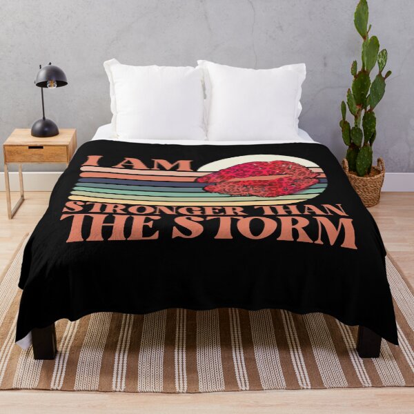 Item preview, I am stronger than the storm, inspirational quote about life and strength with a retro sunset girl with a leopard print pouty lips accent designed and sold by Auntieck.