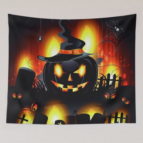 Item preview, Pumpkin head halloween art in cemetery designed and sold by StudioArtSP.