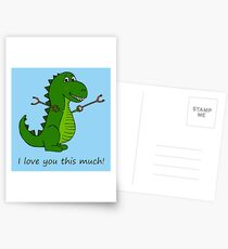 T-Rex Dinosaur with Grabbers - I love you this much! Postcards
