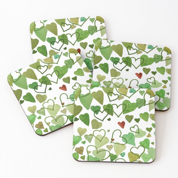 Item preview, Watercolour Hearts Green designed and sold by JillyBeanDesign.